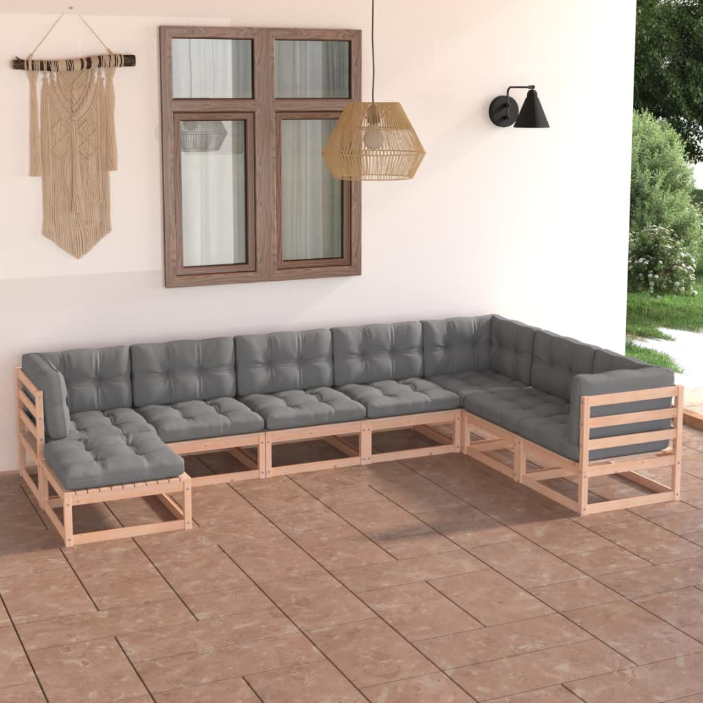 Salon de jardin 8 pcs avec coussins Bois de pin massif