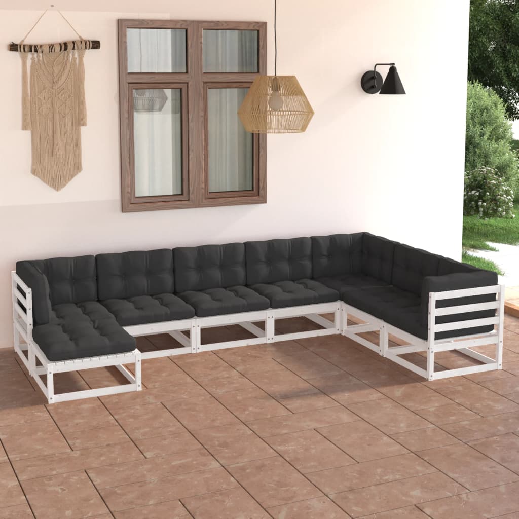 Salon de jardin 8 pcs avec coussins Bois de pin massif