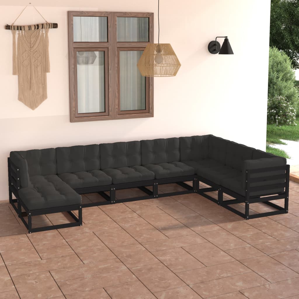 Salon de jardin 8 pcs avec coussins Bois de pin massif