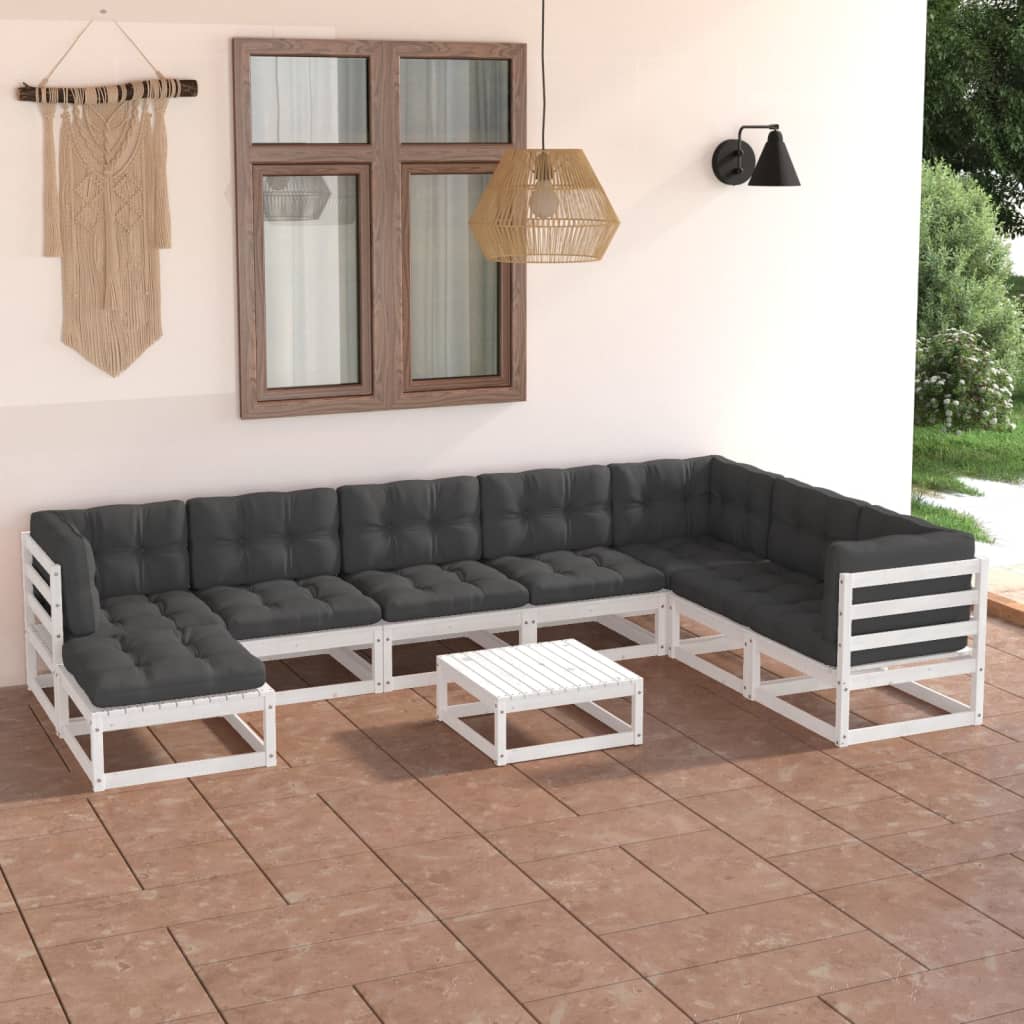 Salon de jardin 9 pcs avec coussins Bois de pin massif