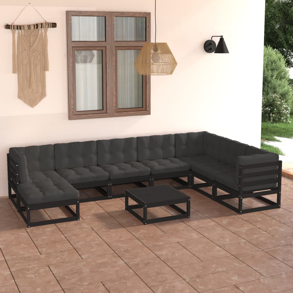 Salon de jardin 9 pcs avec coussins Bois de pin massif