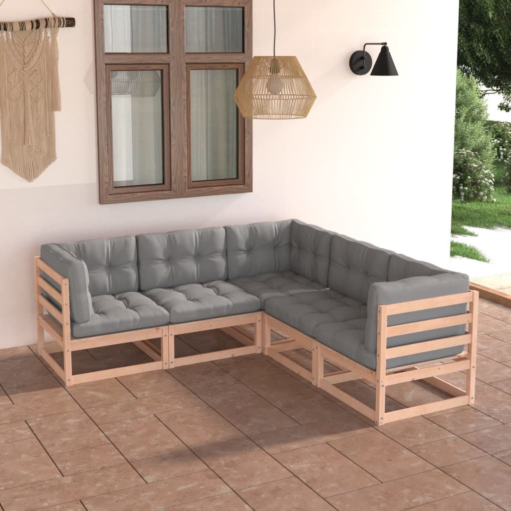 Salon de jardin 5 pcs avec coussins Bois de pin massif