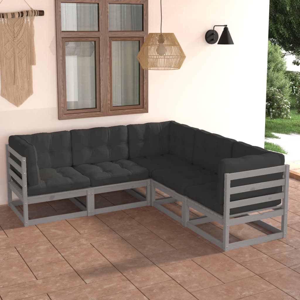 Salon de jardin 5 pcs avec coussins Bois de pin massif