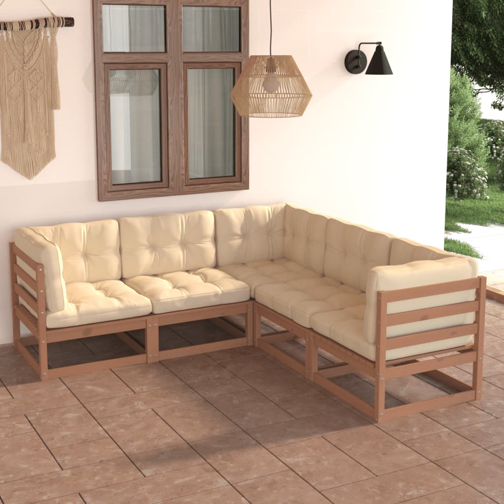 Salon de jardin 5 pcs avec coussins Bois de pin massif