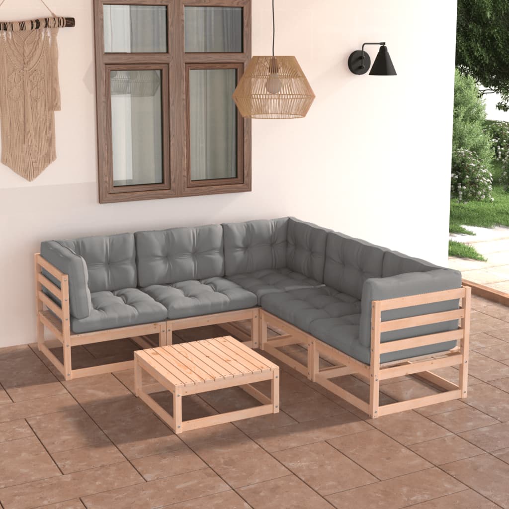 Salon de jardin 6 pcs avec coussins Bois de pin massif