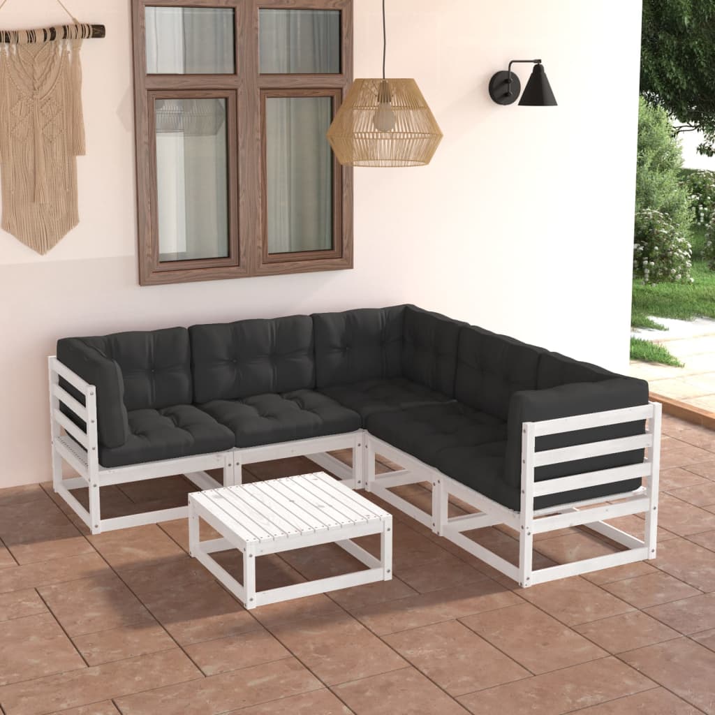 Salon de jardin 6 pcs avec coussins Bois de pin massif