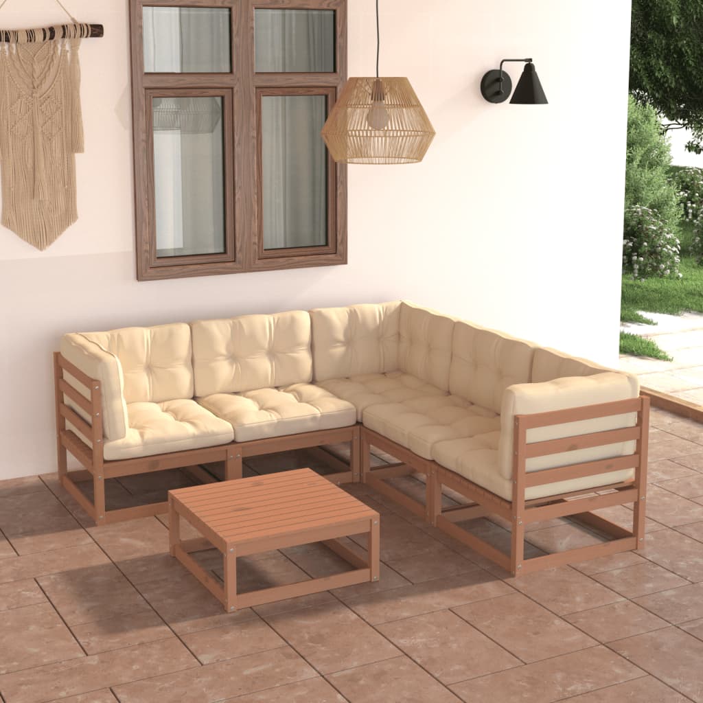 Salon de jardin 6 pcs avec coussins Bois de pin massif