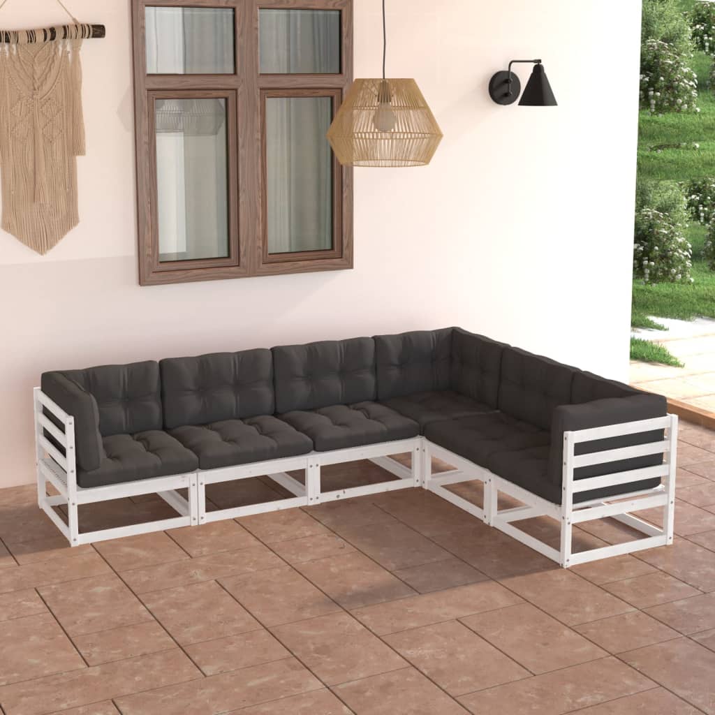 Salon de jardin 6 pcs avec coussins Bois de pin massif