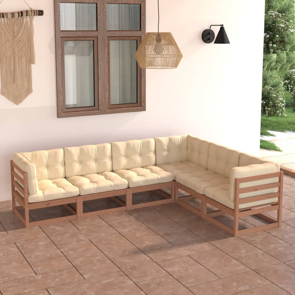 Salon de jardin 6 pcs avec coussins Bois de pin massif