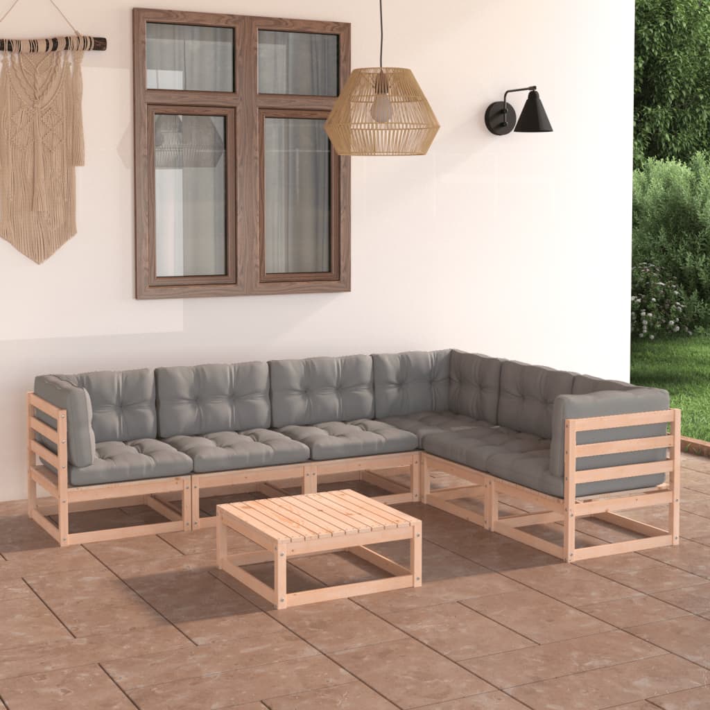 Salon de jardin 7 pcs avec coussins Bois de pin massif