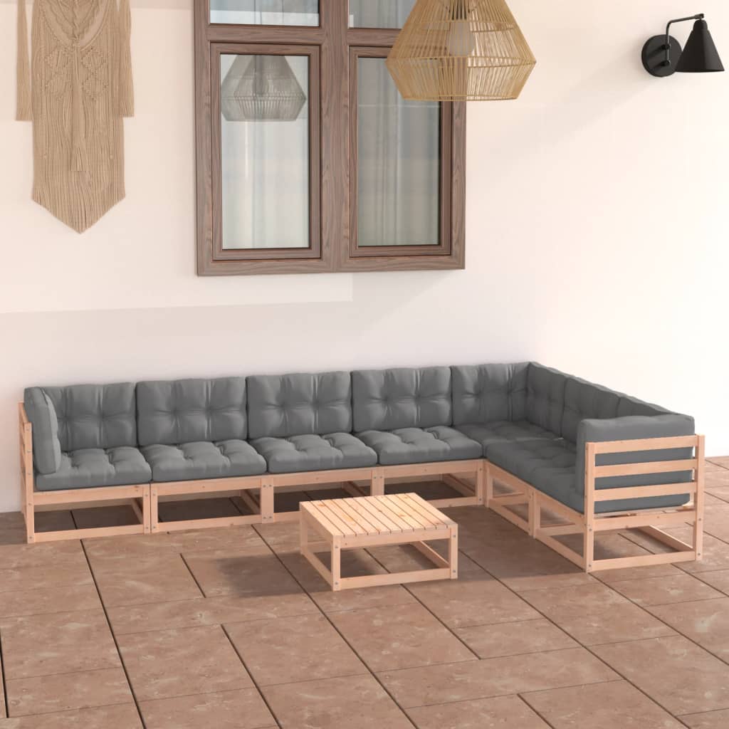 Salon de jardin 8 pcs avec coussins Bois de pin massif