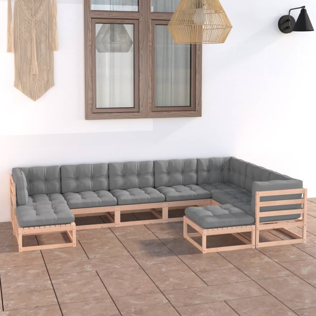 Salon de jardin 9 pcs avec coussins Bois de pin massif