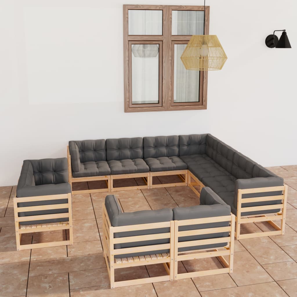 Salon de jardin 11 pcs avec coussins Bois de pin massif