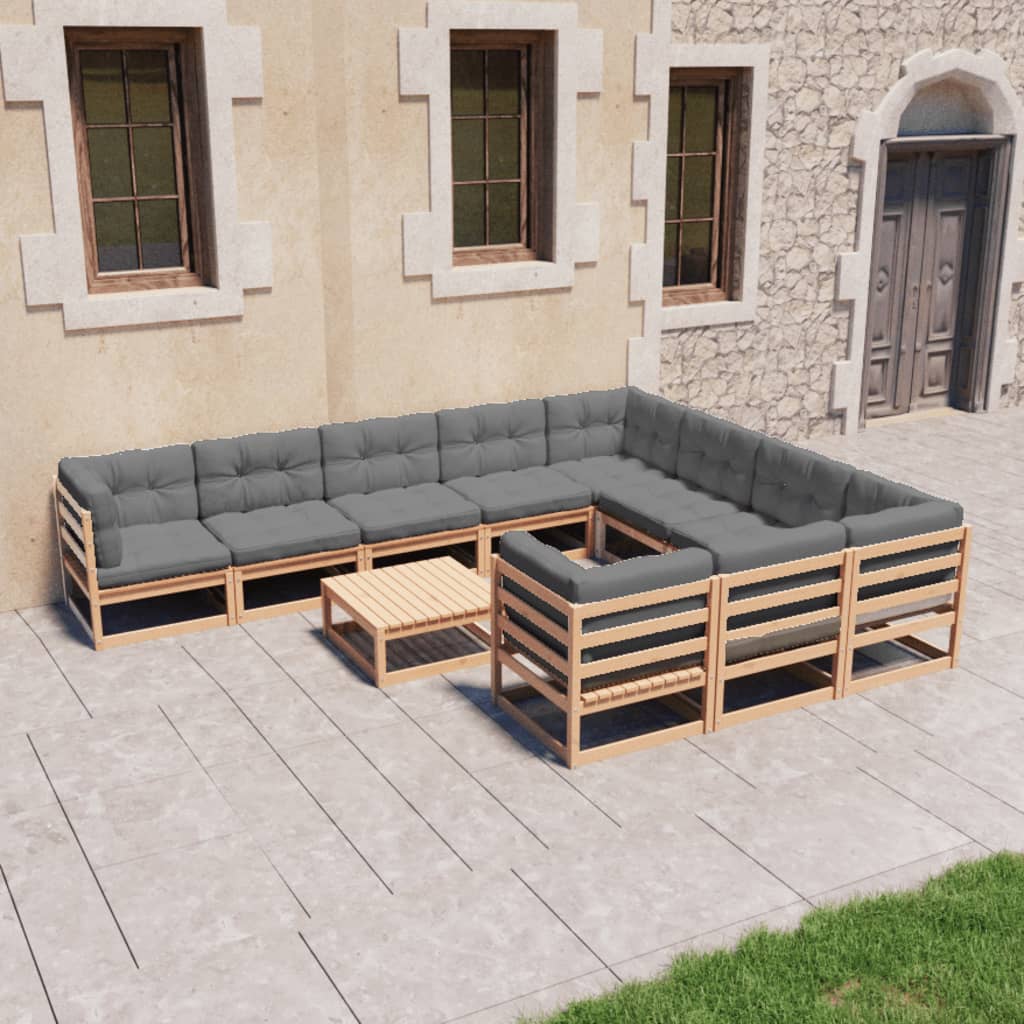 Salon de jardin 11 pcs avec coussins Bois de pin massif