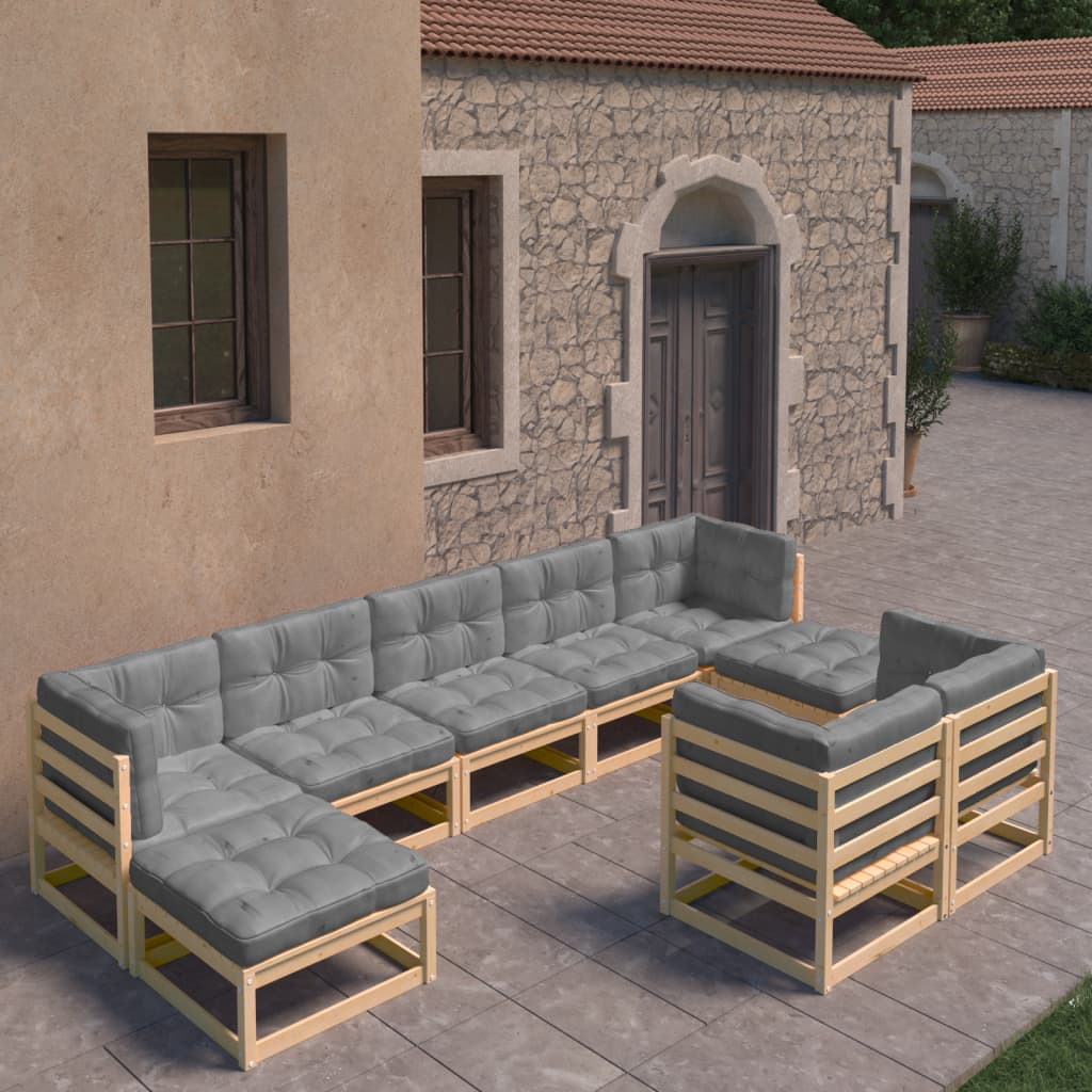 Salon de jardin 9 pcs avec coussins Bois de pin massif