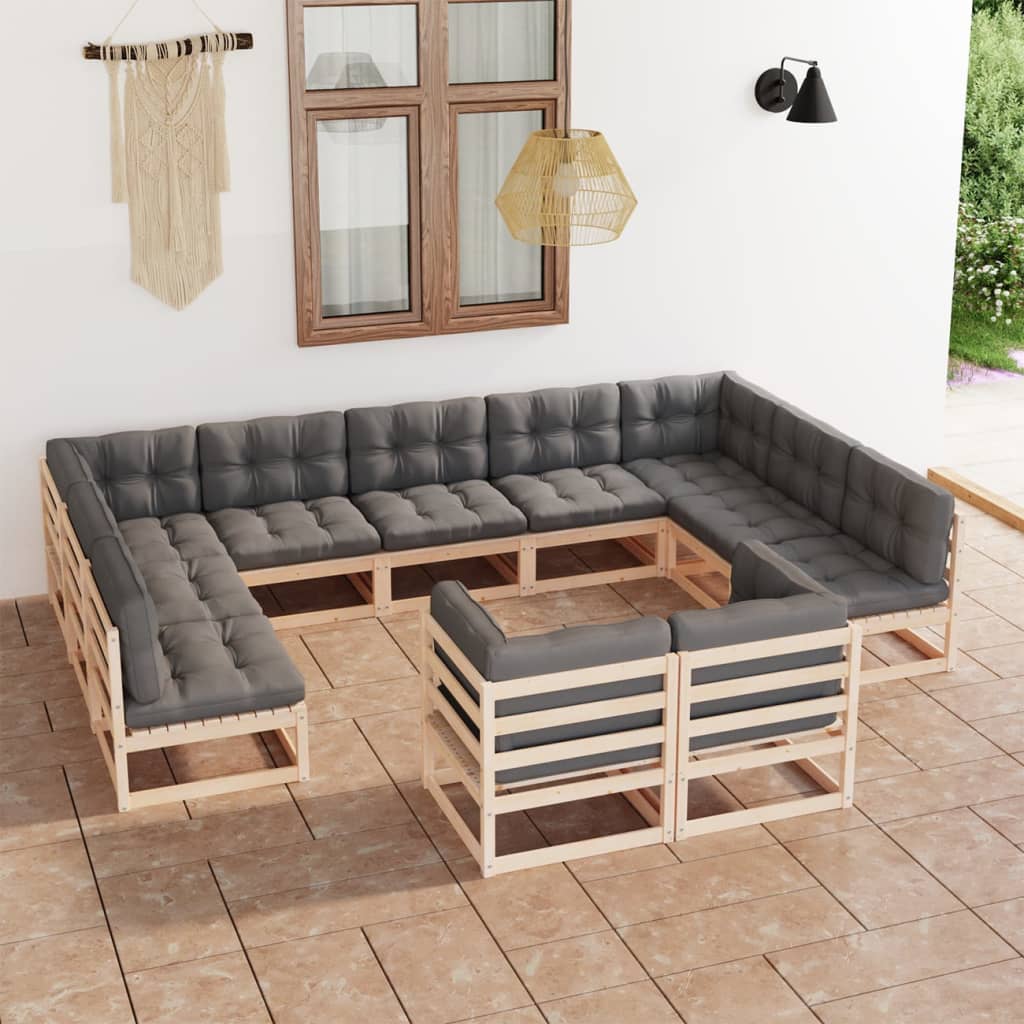 Salon de jardin 11 pcs avec coussins Bois de pin massif