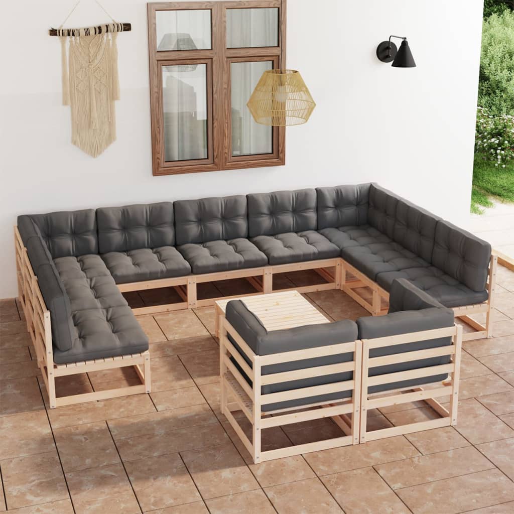 Salon de jardin 12 pcs avec coussins Bois de pin massif