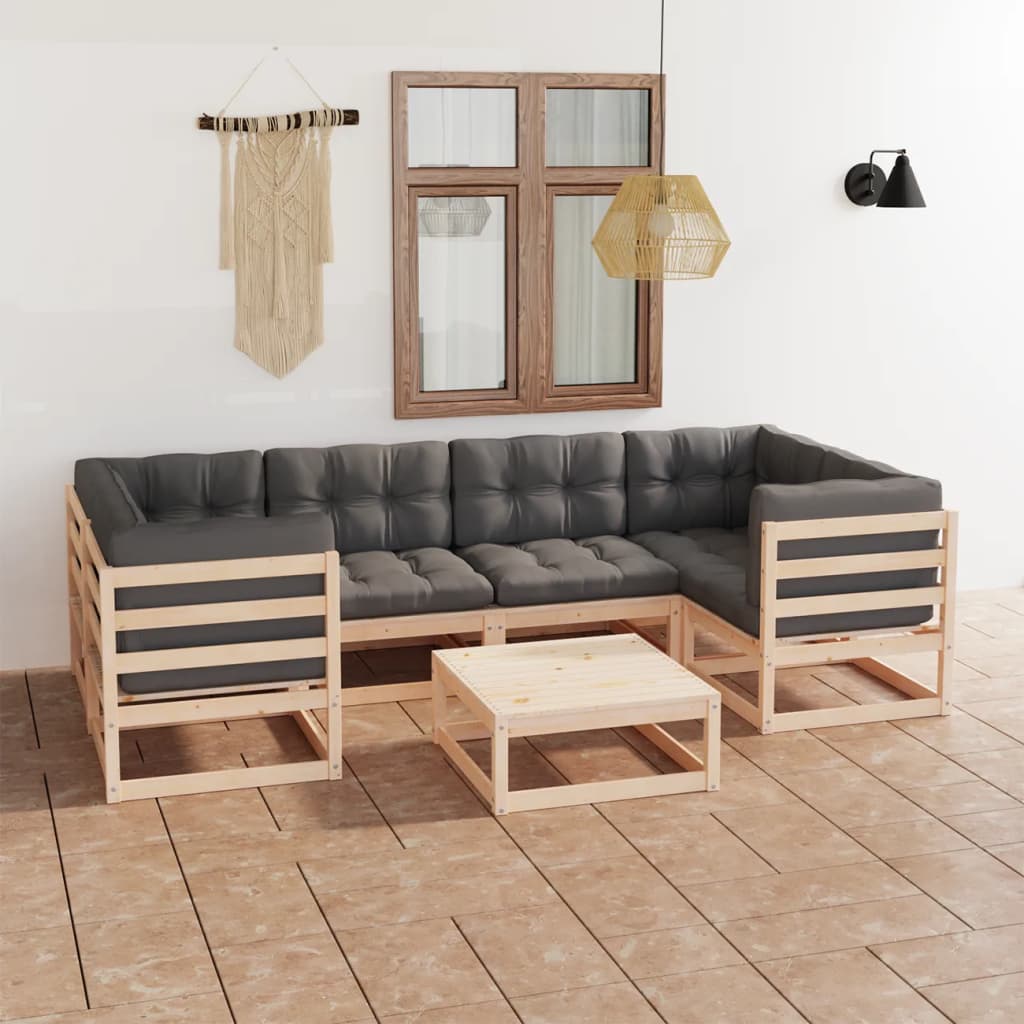 Salon de jardin 7 pcs avec coussins Bois de pin massif