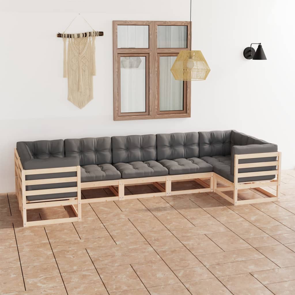 Salon de jardin 7 pcs avec coussins Bois de pin massif