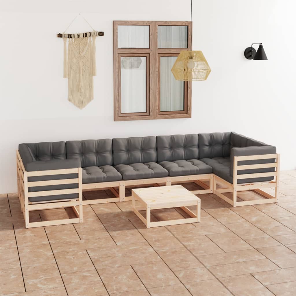 Salon de jardin 8 pcs avec coussins Bois de pin massif