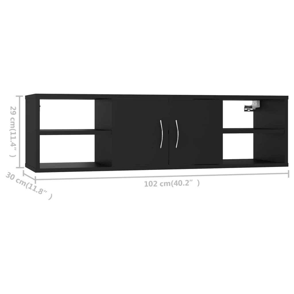 Black wall shelf 102x30x29 cm agglomerated