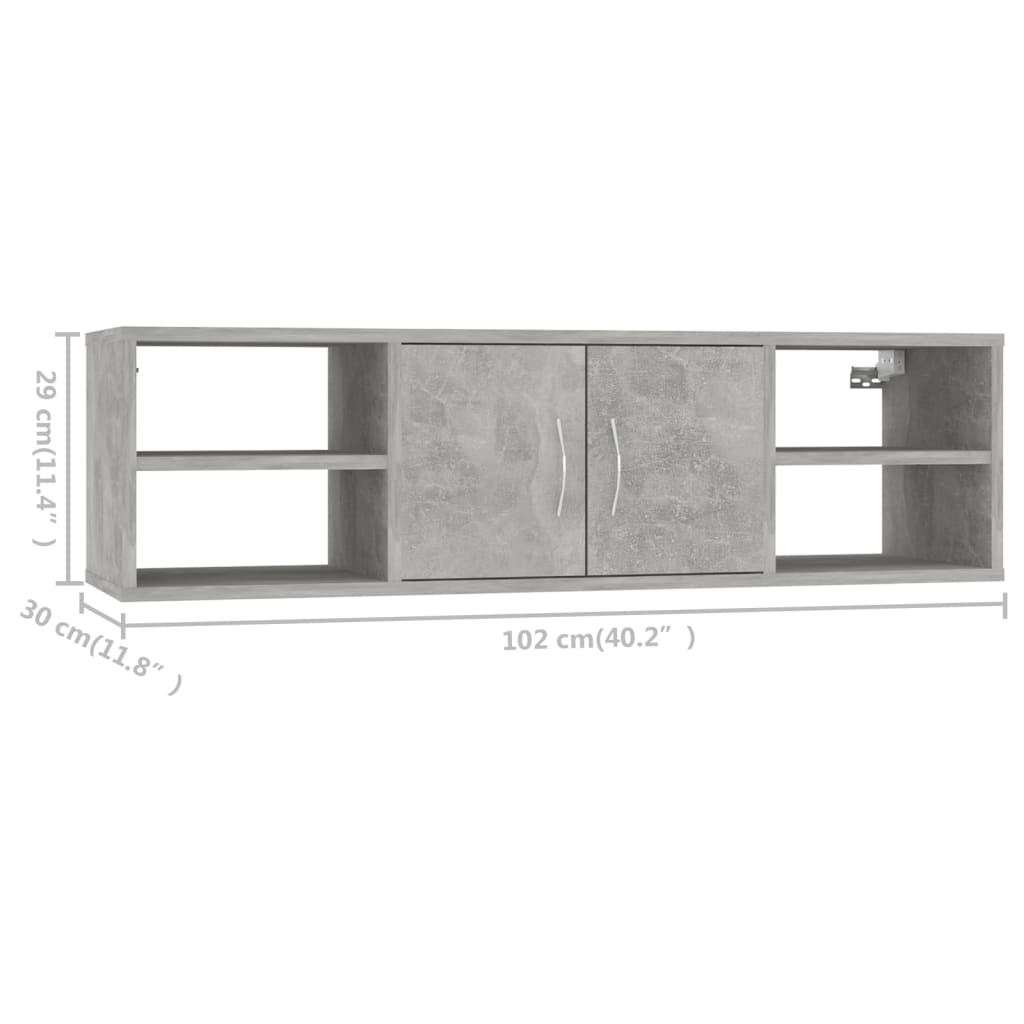 Concrete gray wall shelf 102x30x29 cm agglomerated