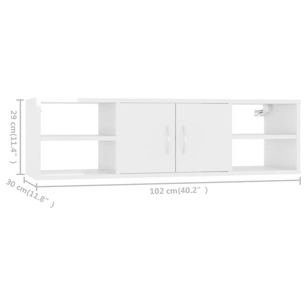 Shiny white wall shelf 102x30x29 cm agglomerated
