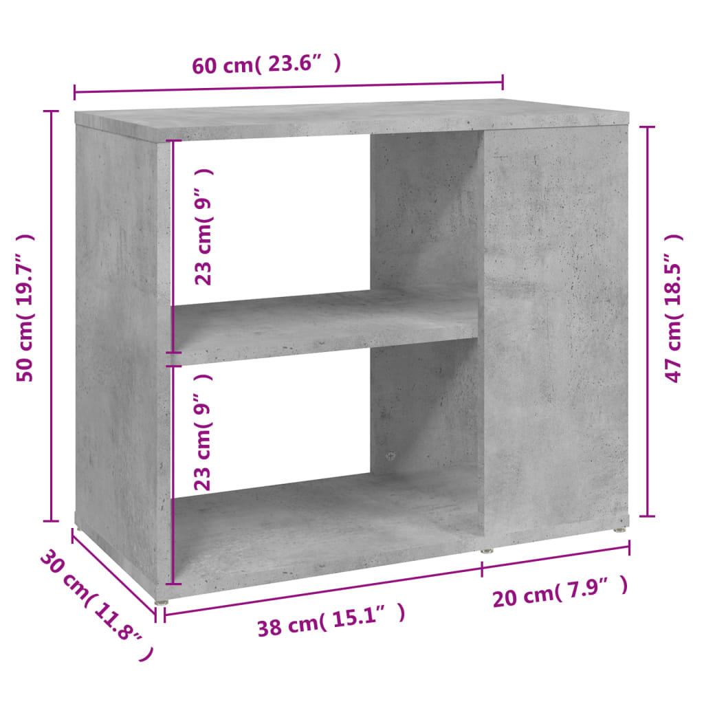 Concrete gray side cabinet 60x30x50 cm agglomerated