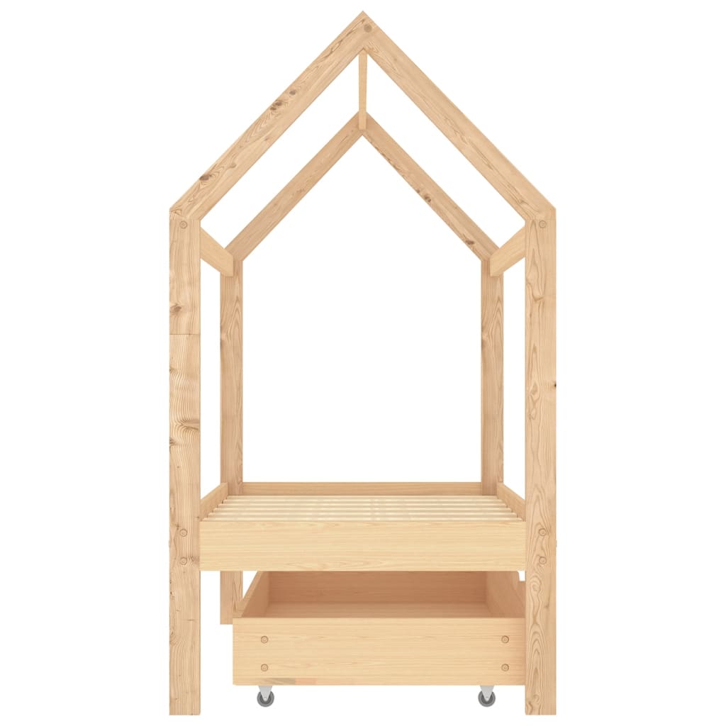 Children's bed frame with solid pine wood drawer 70x140 cm