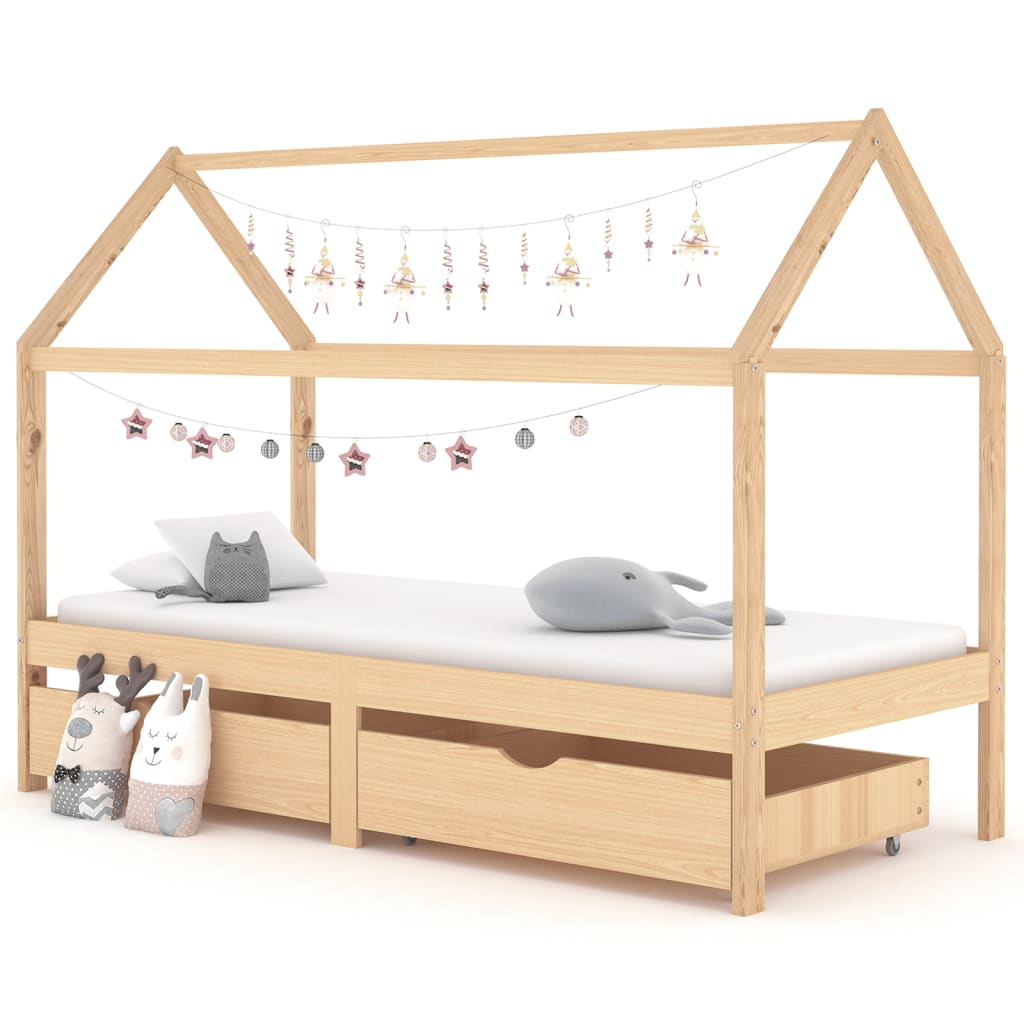 Children's bed with drawers of solid pine wood 90x200 cm