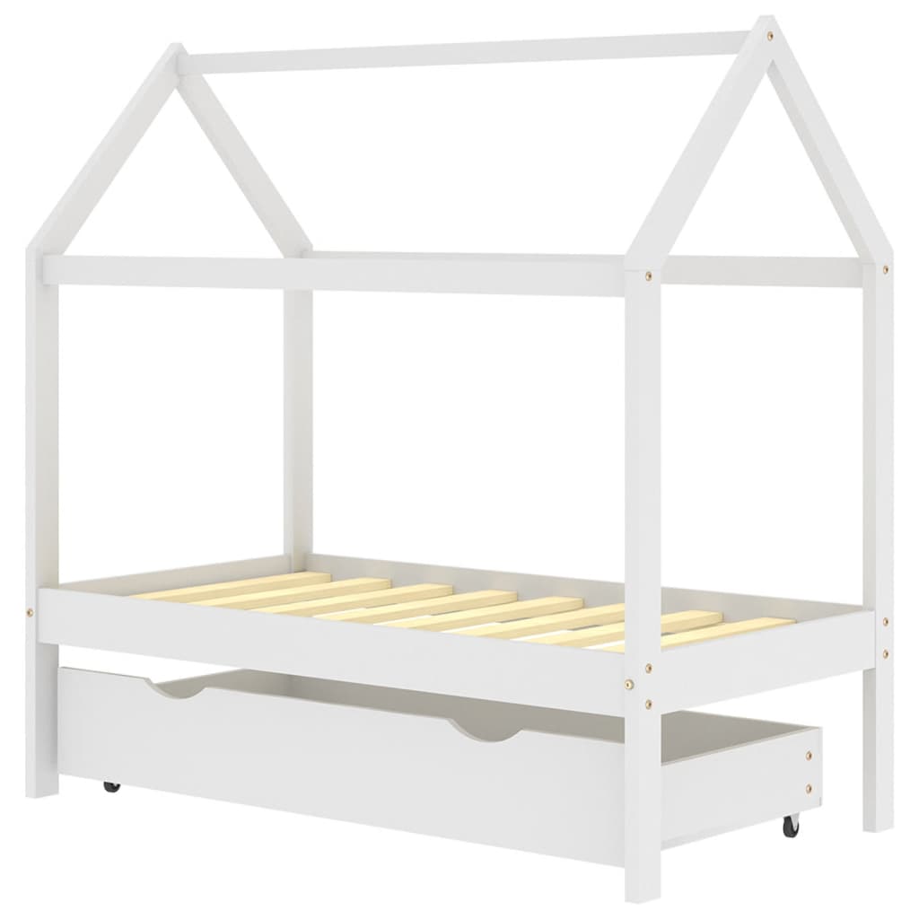 Children's bed frame with a white pine white drawer 70x140 cm