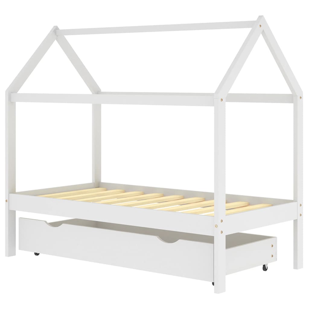 Children's bed with White Wood Drawer Solid Pin 80x160 cm
