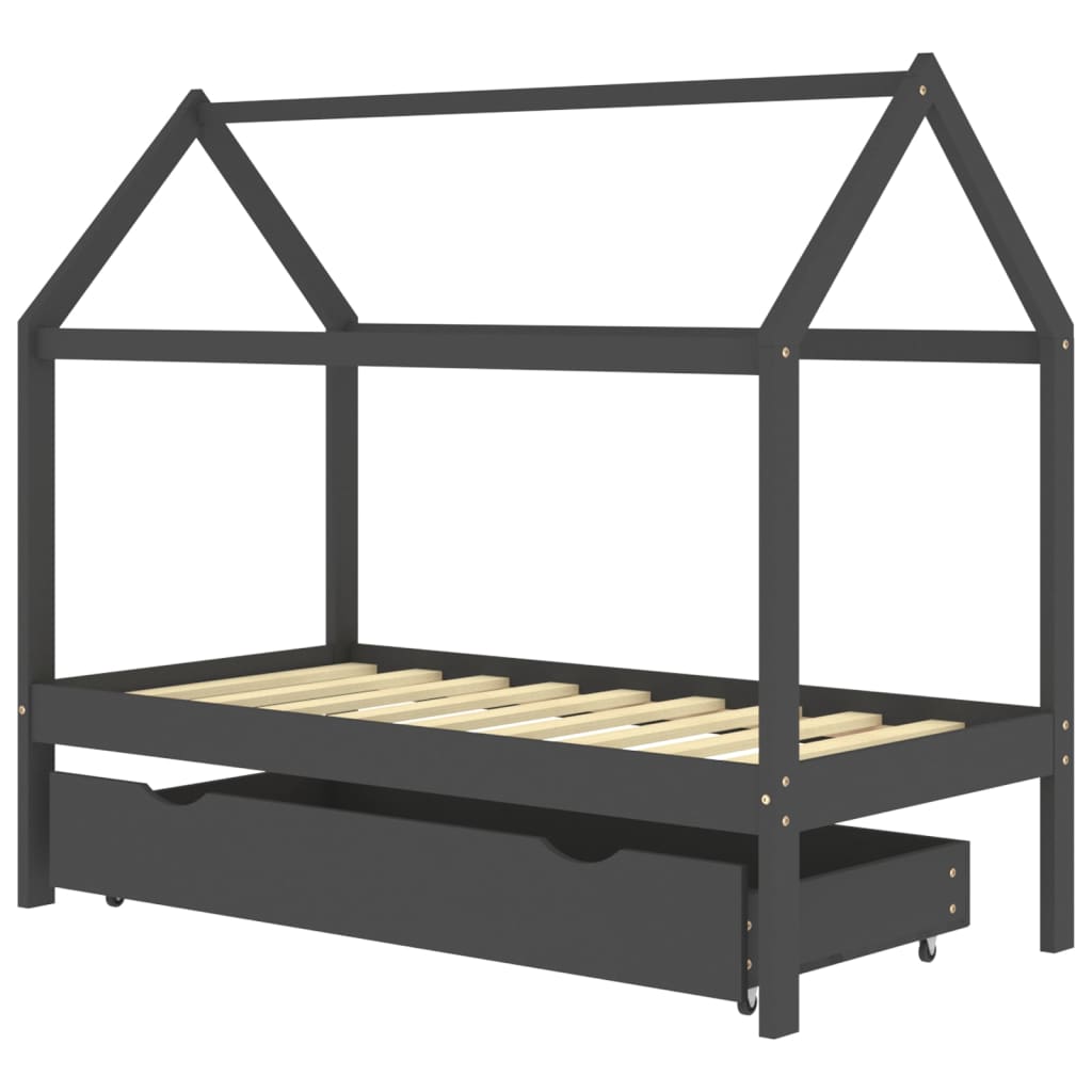 Children's bed frame with a dark gray drawer PIN 80x160 cm