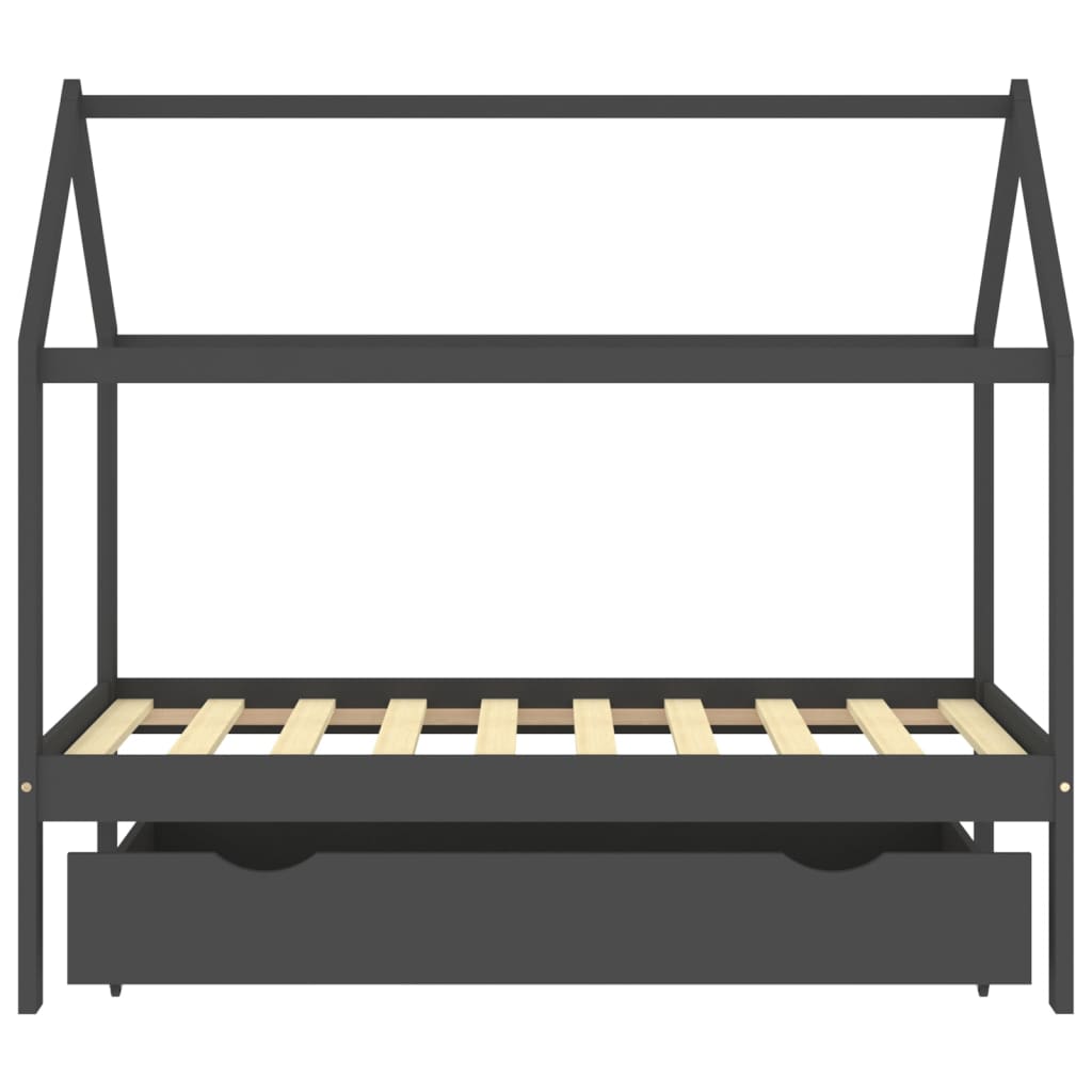 Cadre de lit d'enfant avec un tiroir Gris foncé Pin 80x160 cm