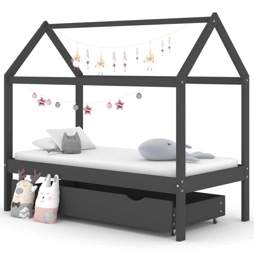 Children's bed frame with a dark gray drawer PIN 80x160 cm
