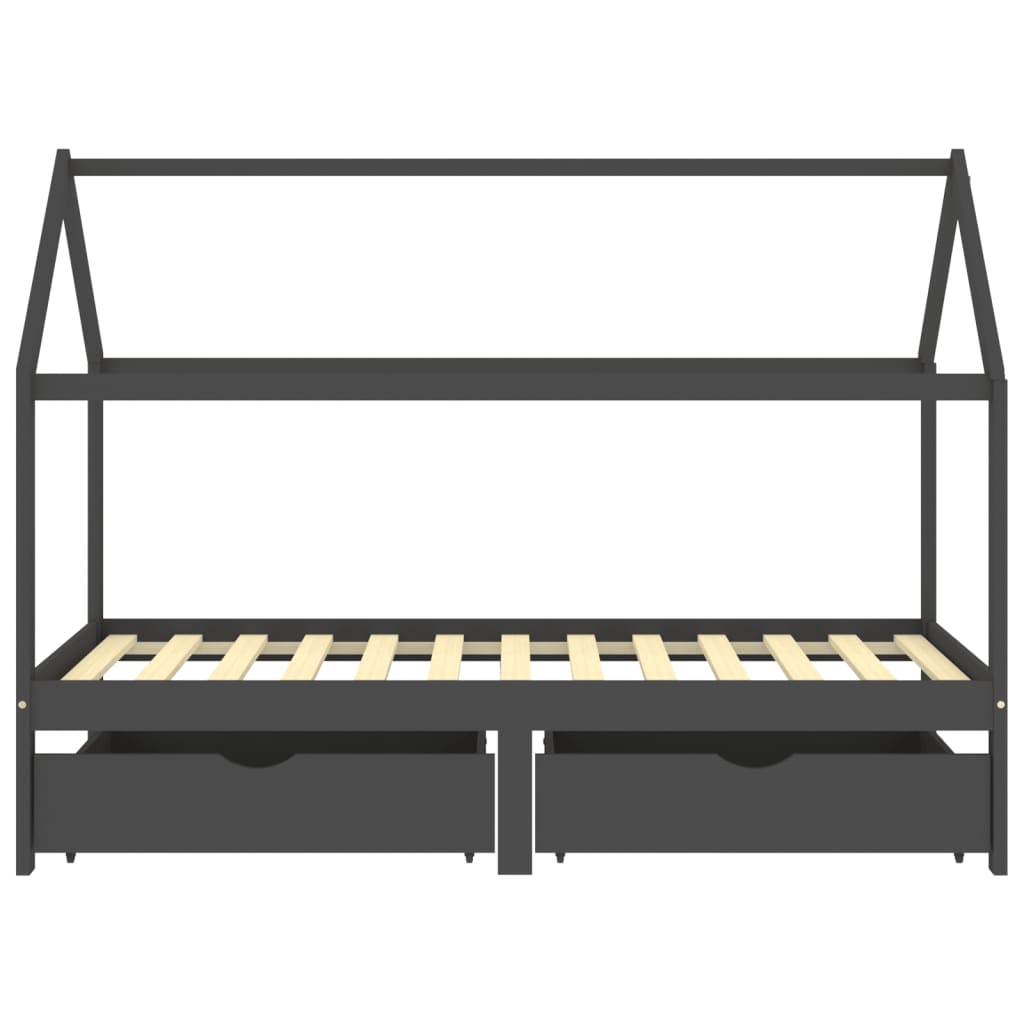 Children's bed with dark gray drawers PIN 90x200 cm