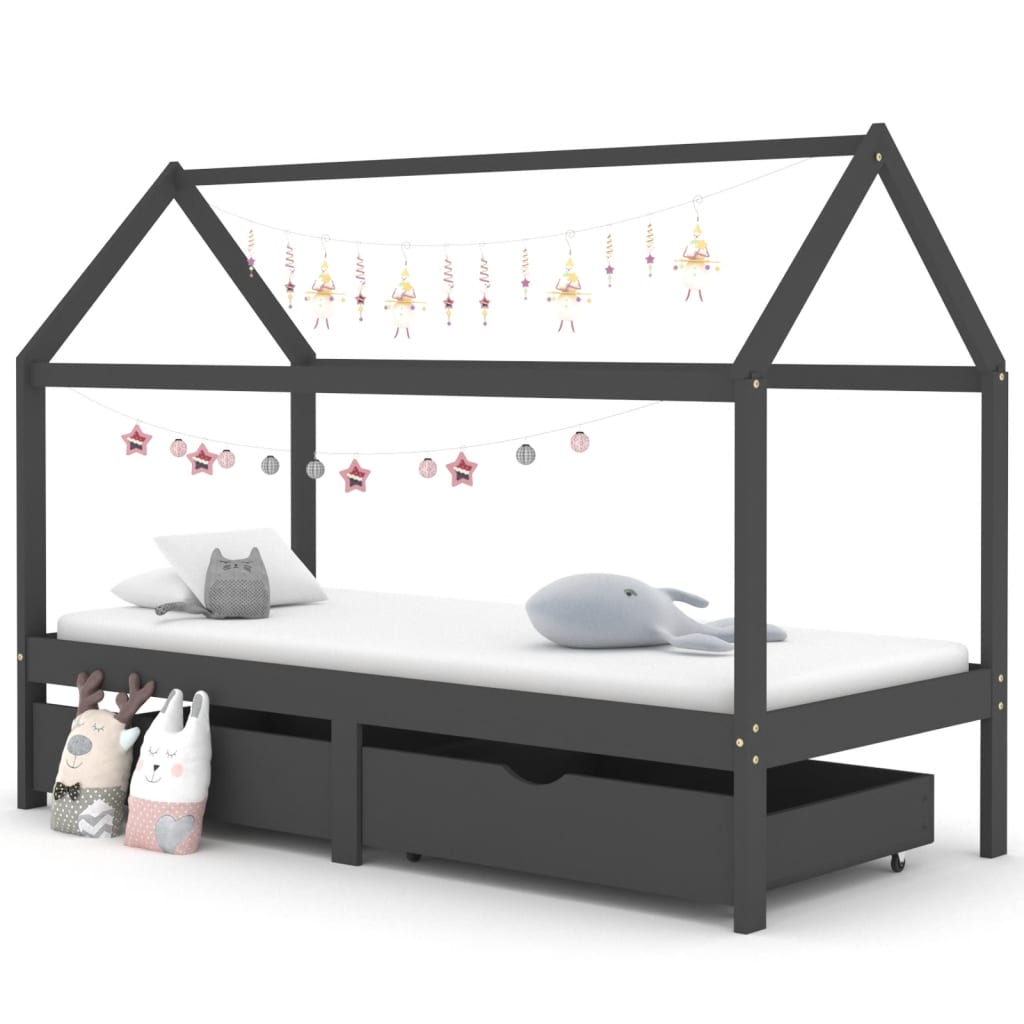 Children's bed with dark gray drawers PIN 90x200 cm