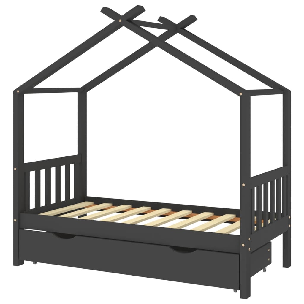 Cadre de lit enfant avec tiroir gris foncé pin massif 80x160 cm