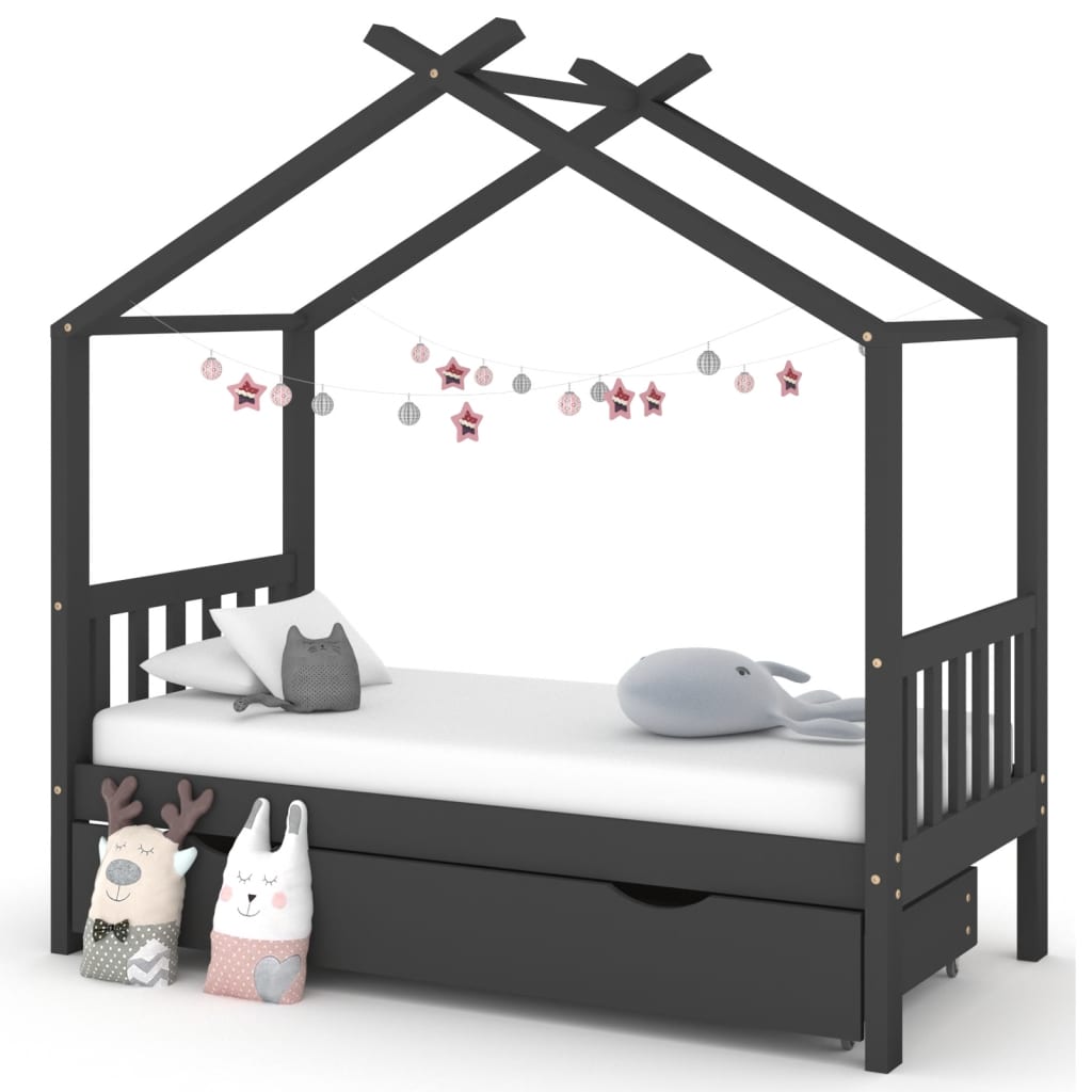 Farmetto del letto per bambini con cassetto grigio scuro pino solido 80x160 cm