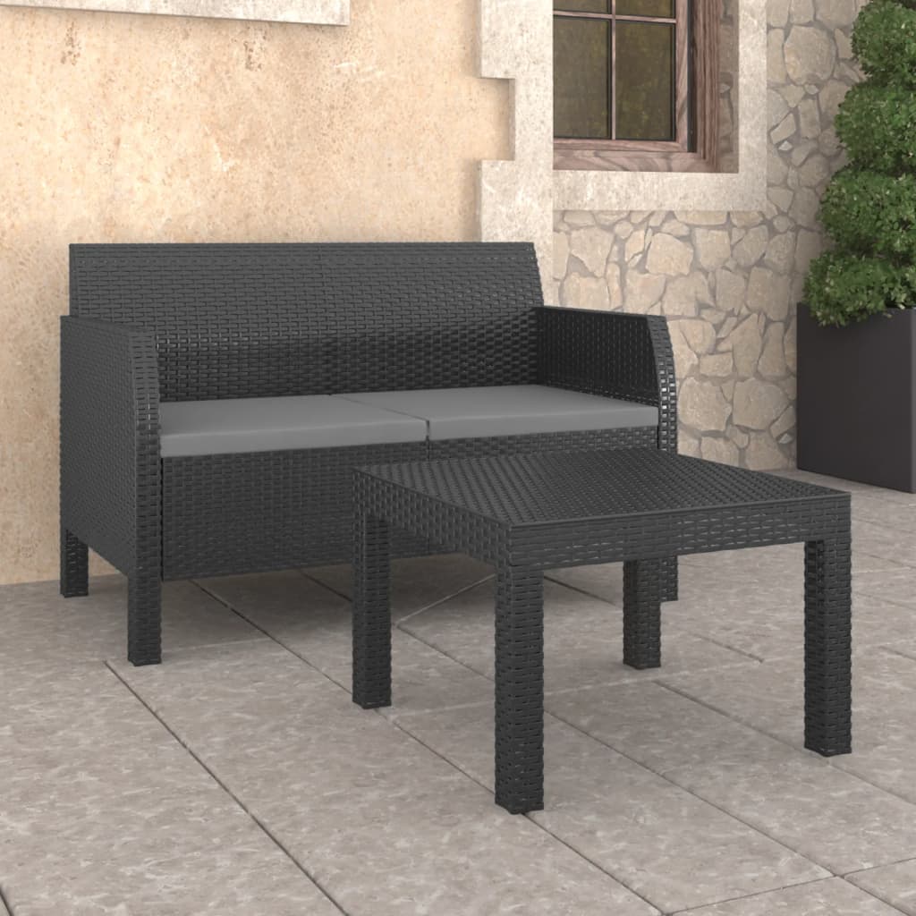 Salon de jardin 2 pcs avec coussins PP Rotin Anthracite