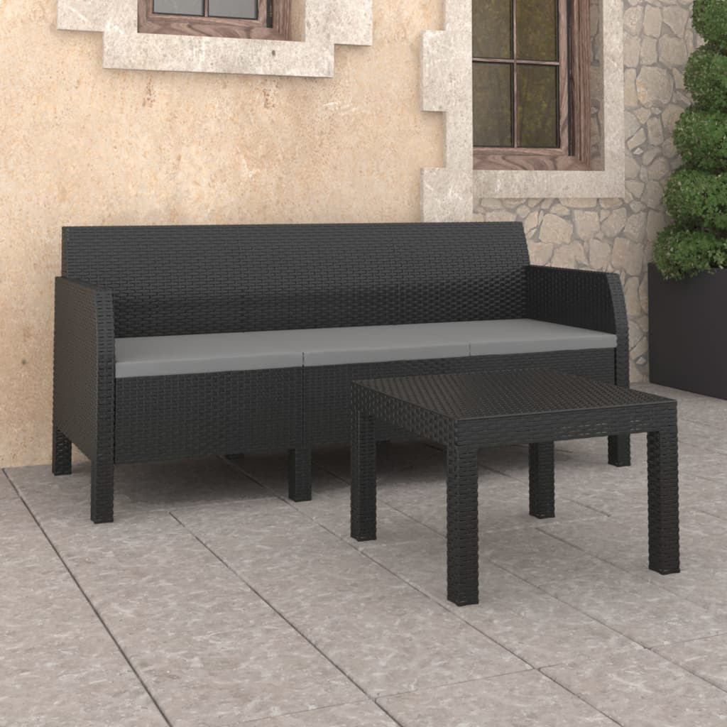 Salon de jardin 2 pcs avec coussins PP Rotin Anthracite