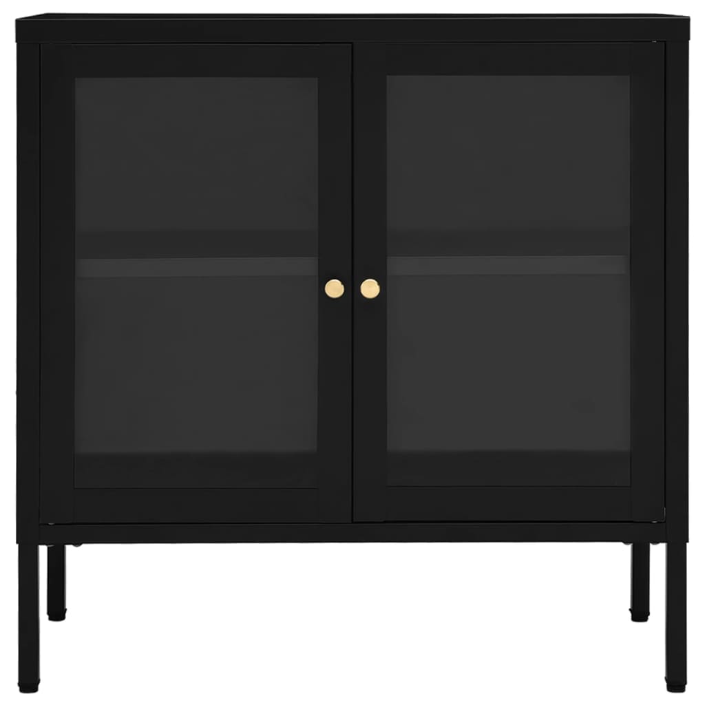 Black buffet 70x35x70 cm steel and glass