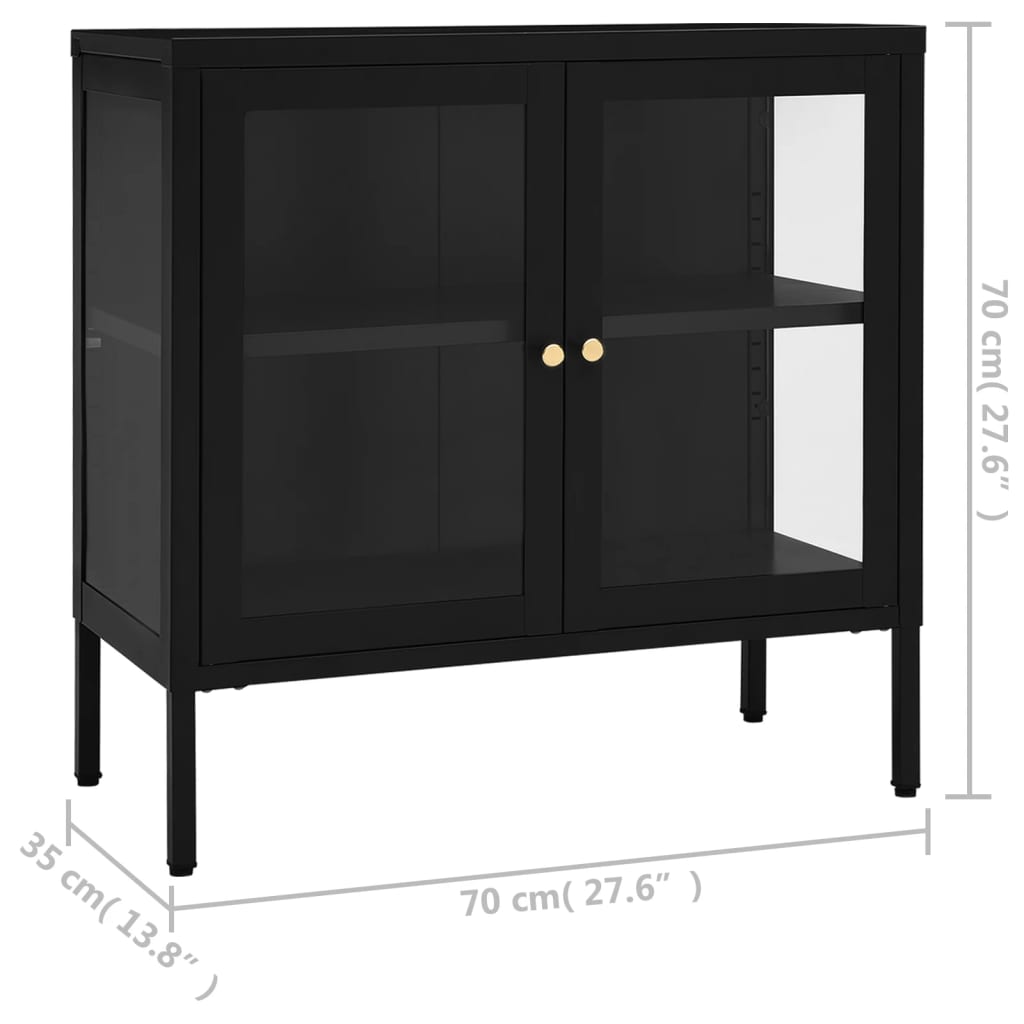 Buffet Noir 70x35x70 cm Acier et verre