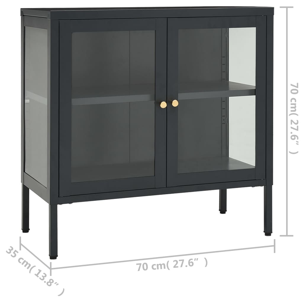 Credenza antracite 70x35x70 cm Acciaio e vetro