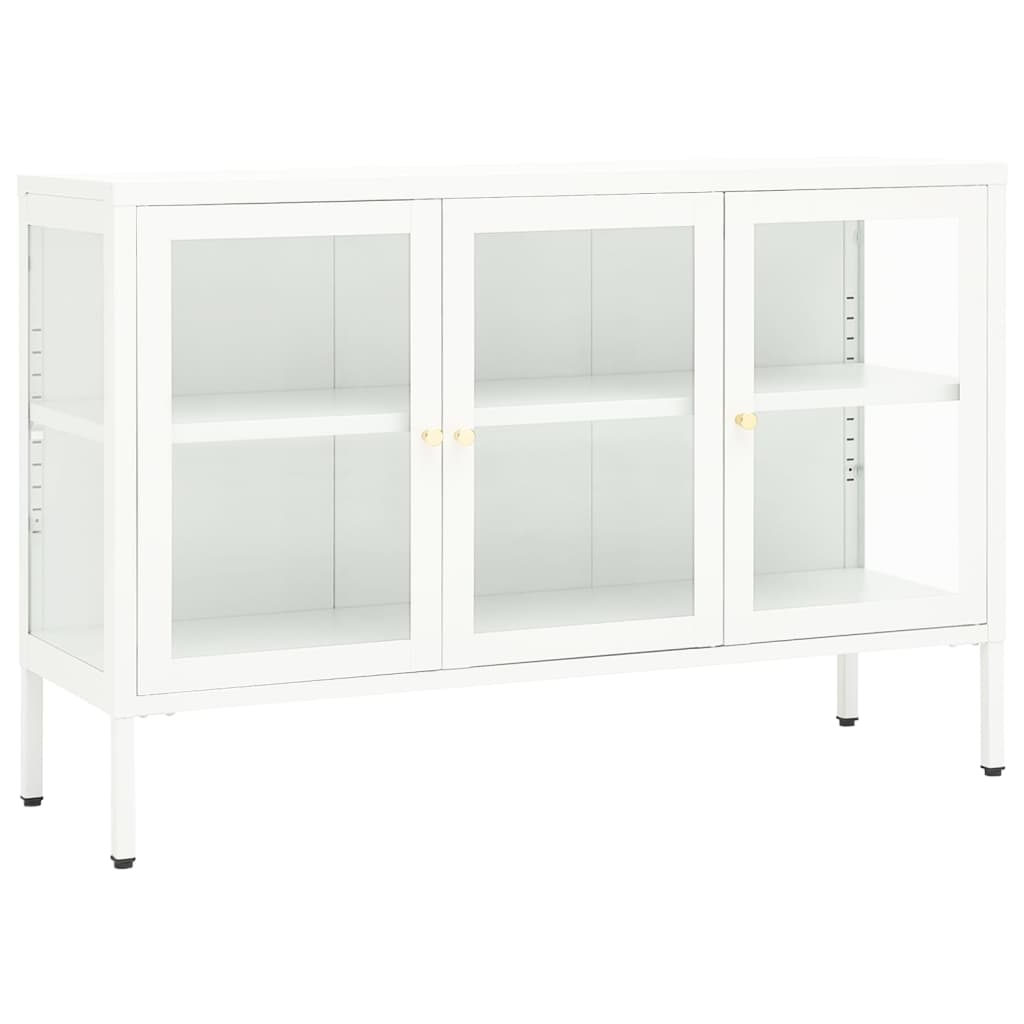 White buffet 105x35x70 cm steel and glass