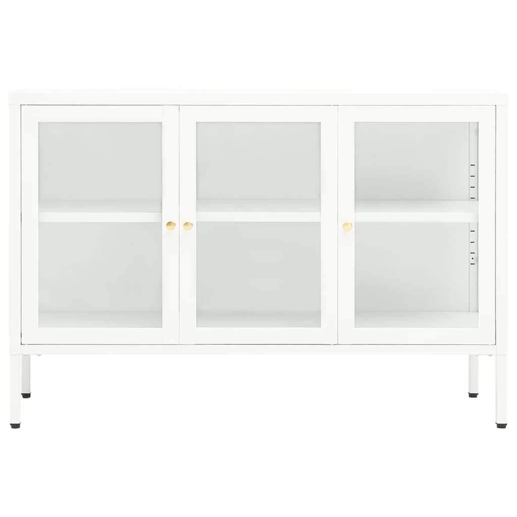 White buffet 105x35x70 cm steel and glass