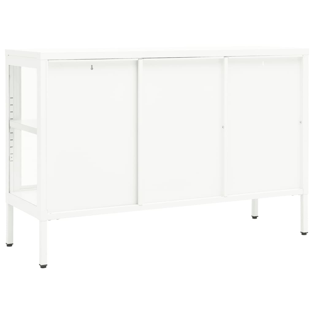 White buffet 105x35x70 cm steel and glass