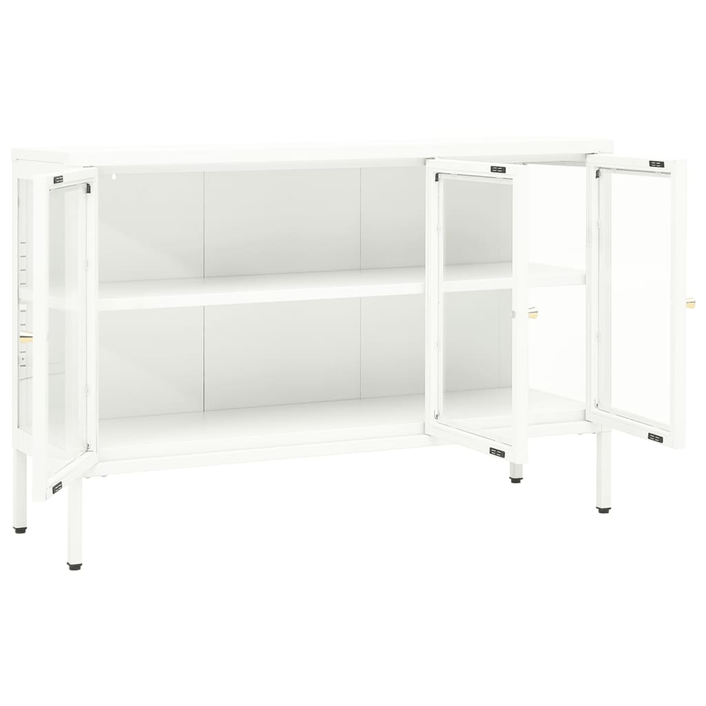 White buffet 105x35x70 cm steel and glass