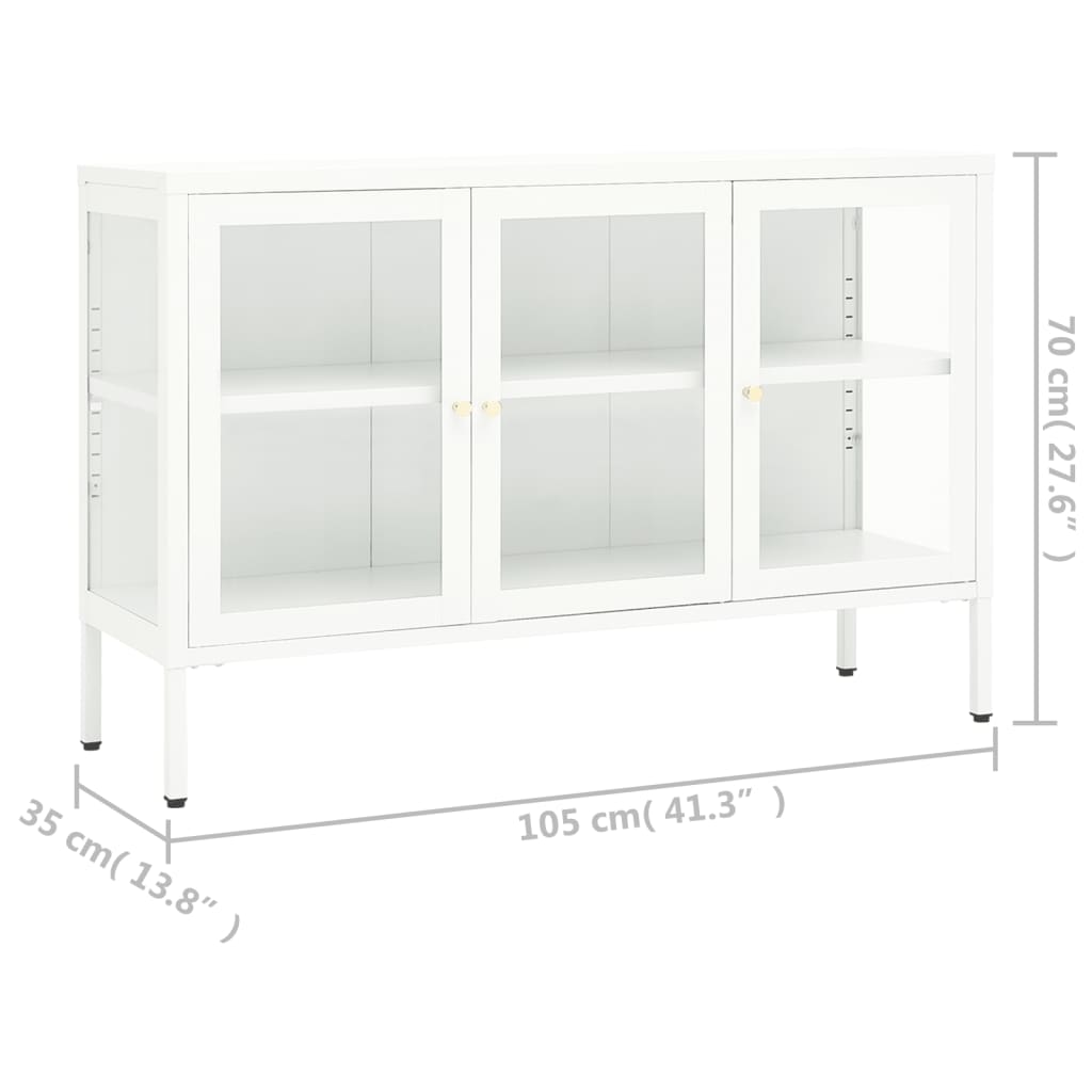 White buffet 105x35x70 cm steel and glass