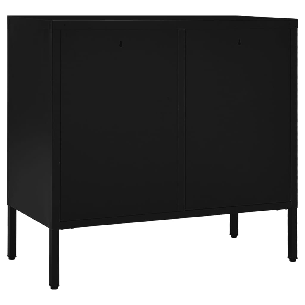 Black buffet 75x35x70 cm steel and tempered glass
